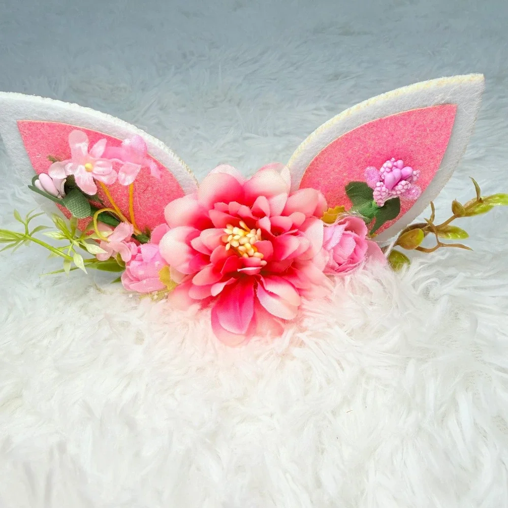 2 Floral Bunny Cat Ear Headbands Halloween Costume Dress Up Fairycore